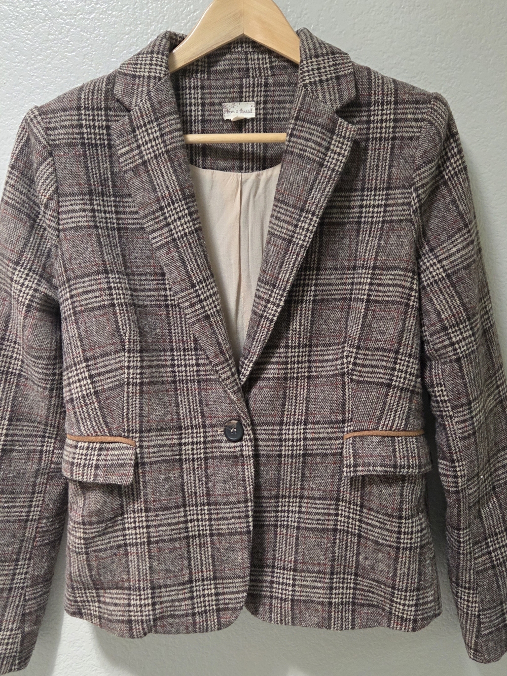 Hem & Thread Plaid Blazer Small Academia Equestrian Elbow Patch